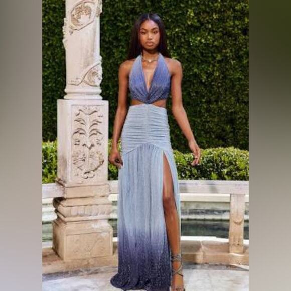 NWT Dear Emilia by Hello Molly Valentina Dress Blue Ombre Cutout Slit Gown XS - Picture 1 of 9